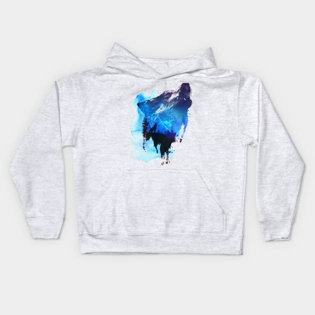 Alone as a wolf Kids Hoodie by astronaut